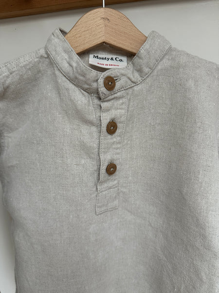 Loved ECRU heavyweight linen FIELD Grandad Shirt 3/4 Years _ SAMPLE