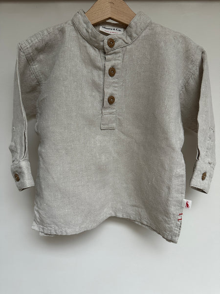 Loved ECRU heavyweight linen FIELD Grandad Shirt 3/4 Years _ SAMPLE