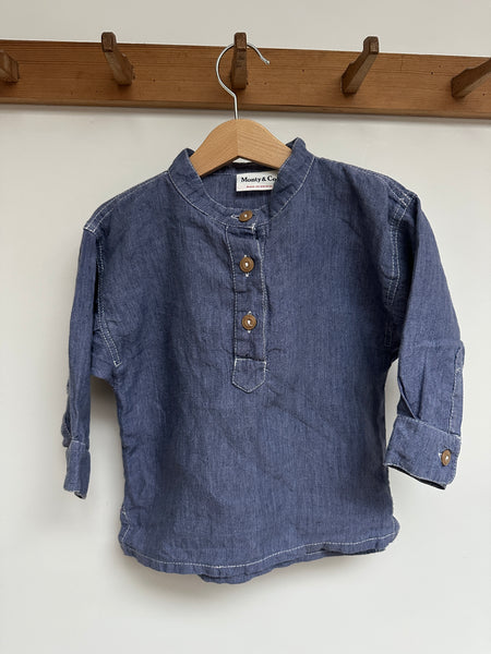 Loved Blue linen FIELD Grandad Shirt 3/4 Years _ SAMPLE