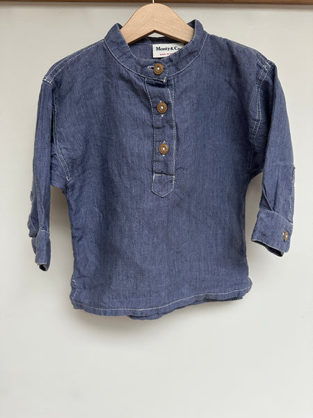 Loved Blue linen FIELD Grandad Shirt 3/4 Years _ SAMPLE