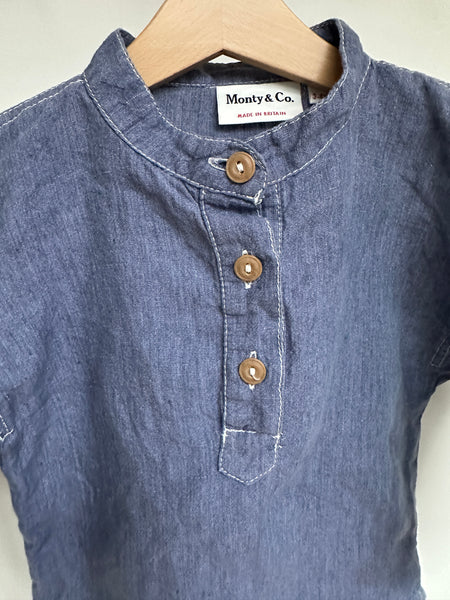 Loved Blue linen FIELD Grandad Shirt 3/4 Years _ SAMPLE