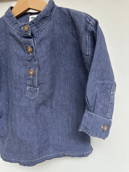 Loved Blue linen FIELD Grandad Shirt 3/4 Years _ SAMPLE