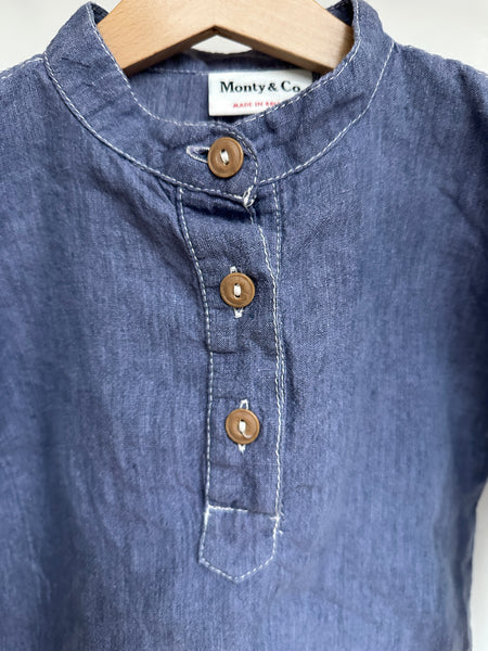 Loved Blue linen FIELD Grandad Shirt 3/4 Years _ SAMPLE