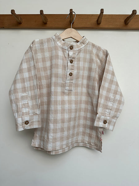 Loved FIELD Stone Gingham check Grandad Shirt 1/2 Years