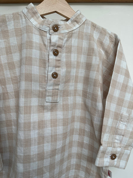 Loved FIELD Stone Gingham check Grandad Shirt 1/2 Years