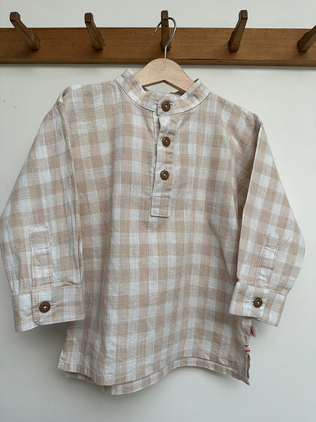 Loved FIELD Stone Gingham check Grandad Shirt 1/2 Years